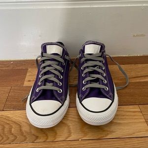 Purple customized low top converse